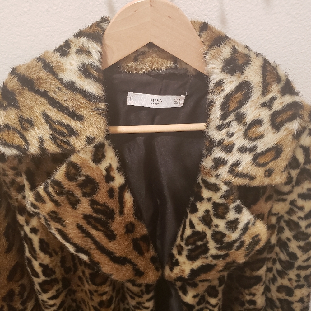 MANGO Long Leopard Fur Coat